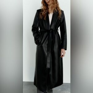 Zara Black Faux Leather Trench Coat